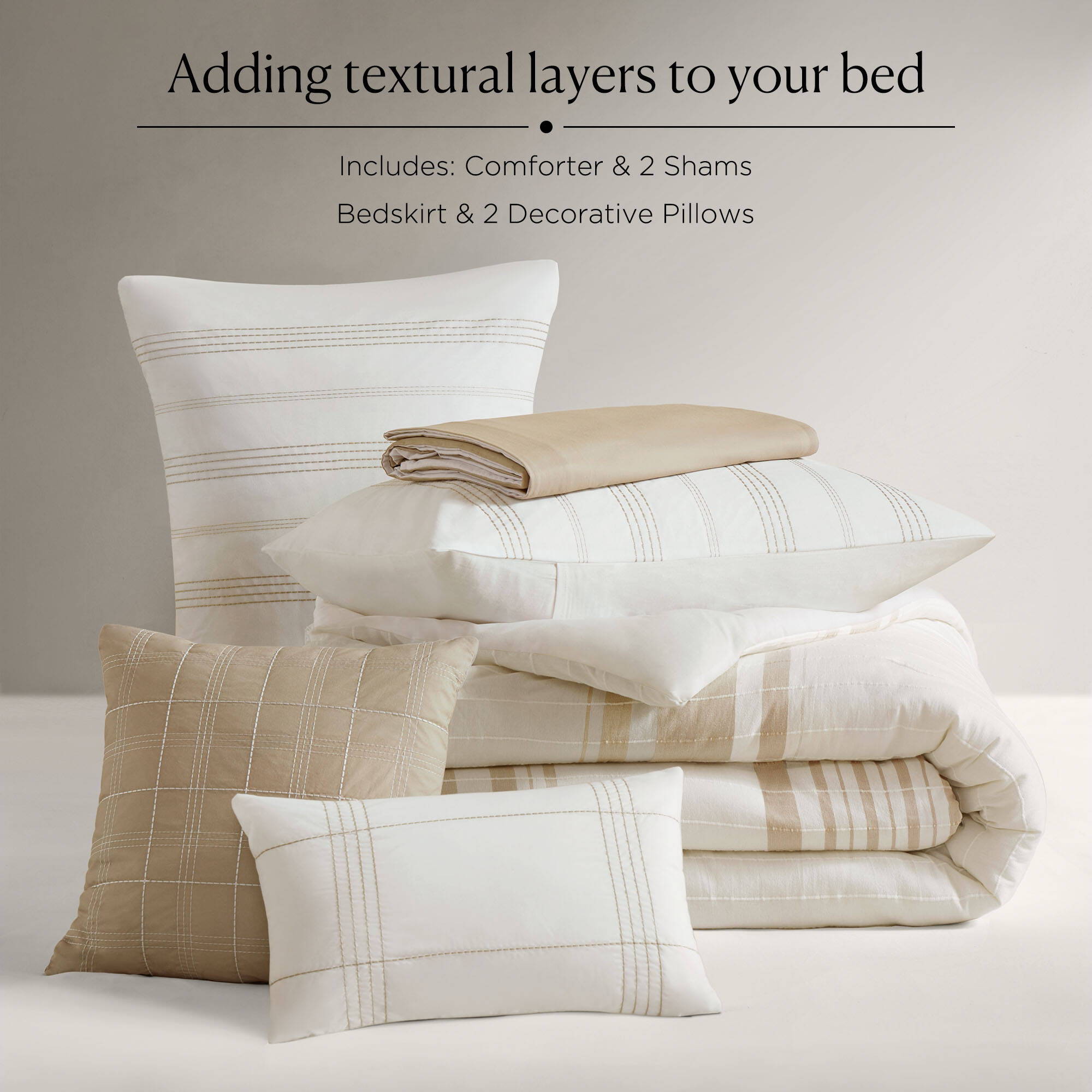 Morgan - 6 Piece King Cotton Jacquard Oversized Comforter Set - Ivory / Taupe