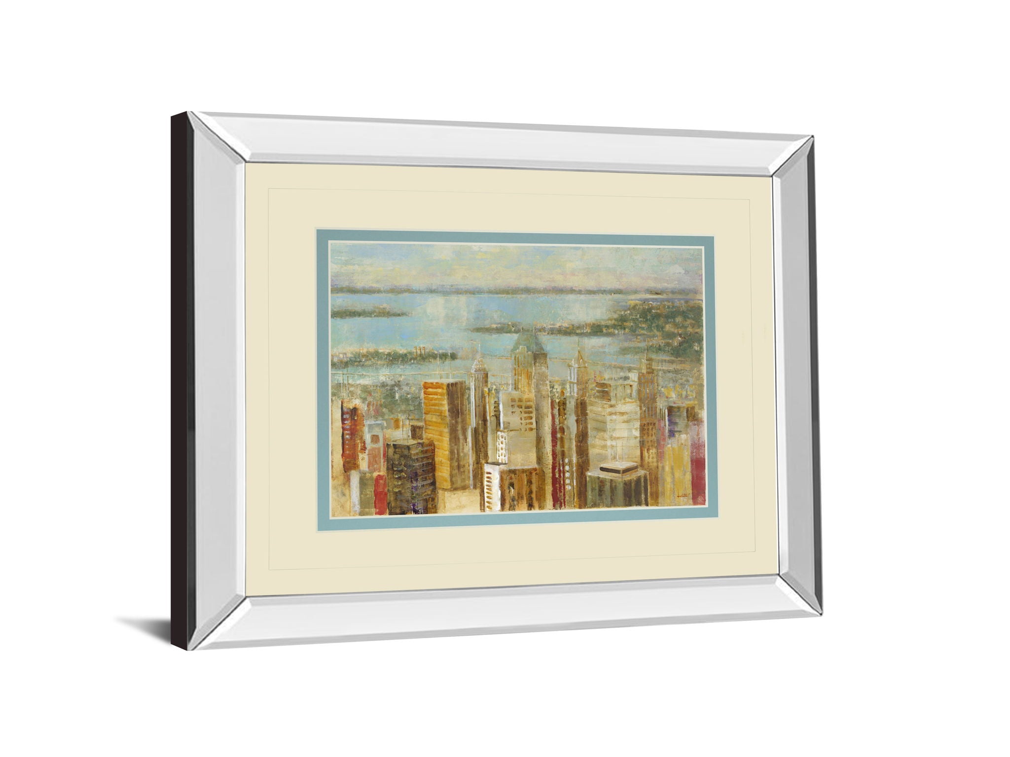 Cityscape By Longo - Mirror Framed Print Wall Art - Beige