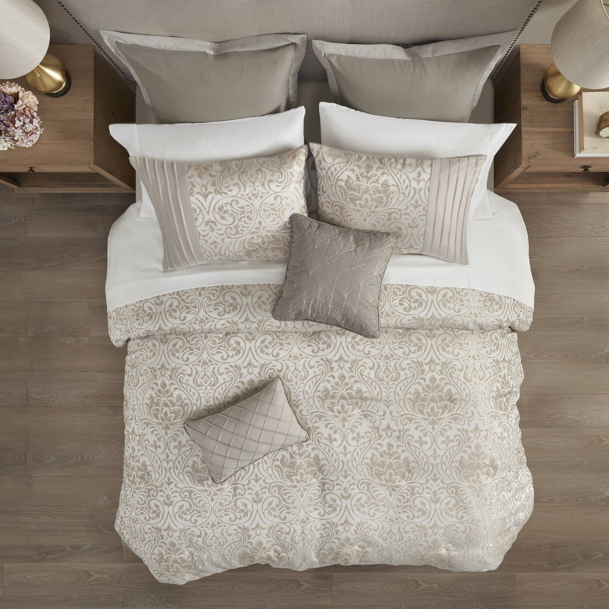 Emilia - California King 12 Piece Complete Bed Set - Khaki