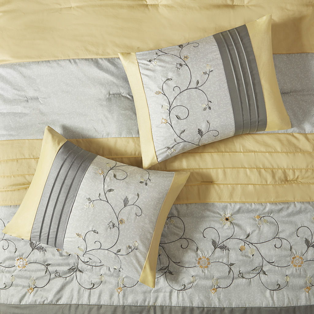 Serene - King Embroidered Piece Comforter (Set of 7) - Yellow