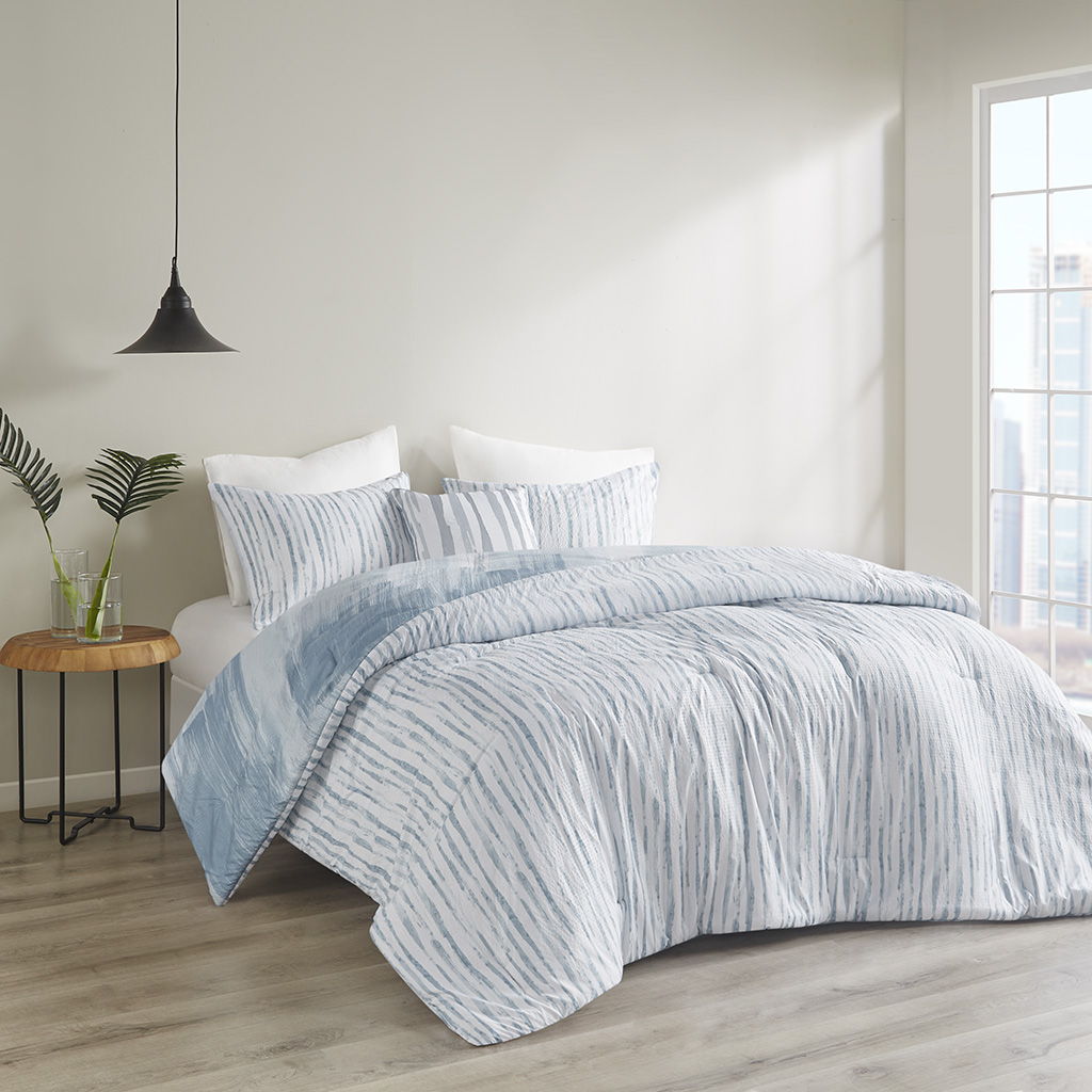 Brush Stroke - King 4 Piece Oversized Reversible Comforter Set - Blue