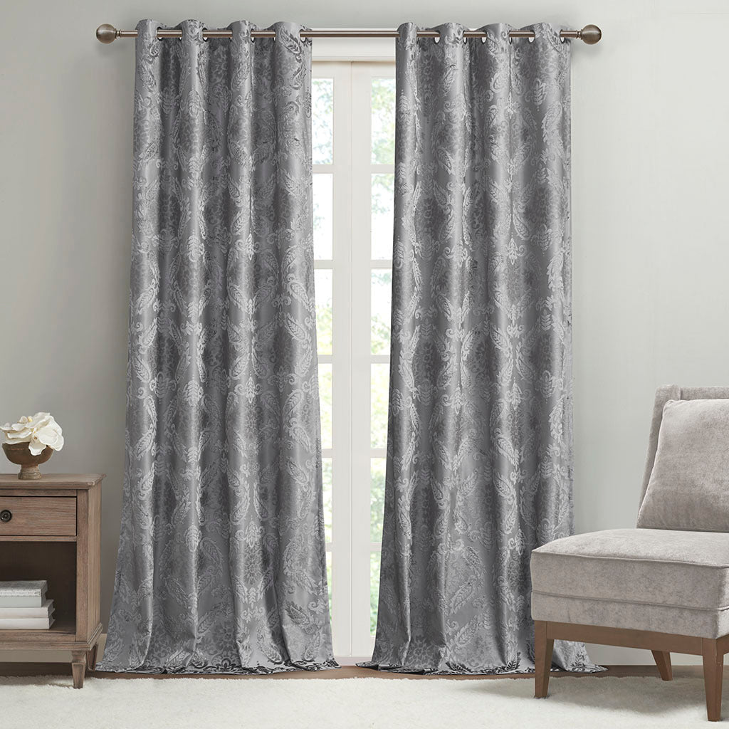 Knitted Jacquard Paisley Total Blackout Grommet Top Curtain Panel