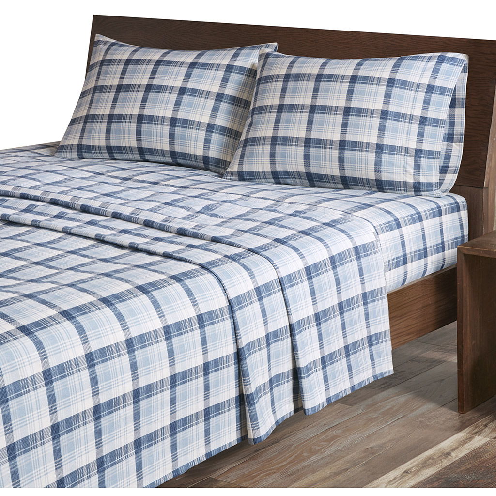 Flannel - California King Sheet Set - Blue Plaid