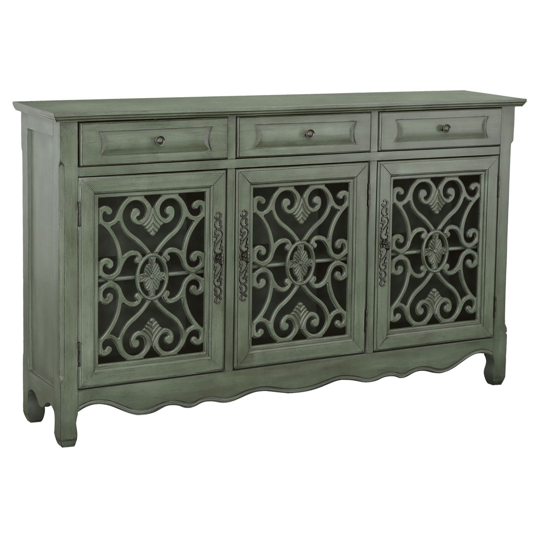 Naomi - 3 Drawer Scrollwork Accent Cabinet - Green