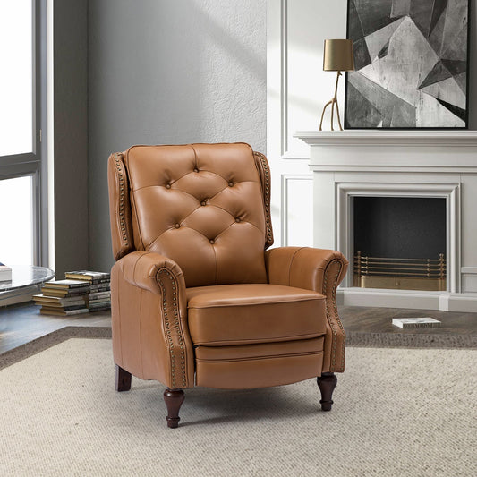 Hora Genuine Leather Manual Recliner-CAMEL