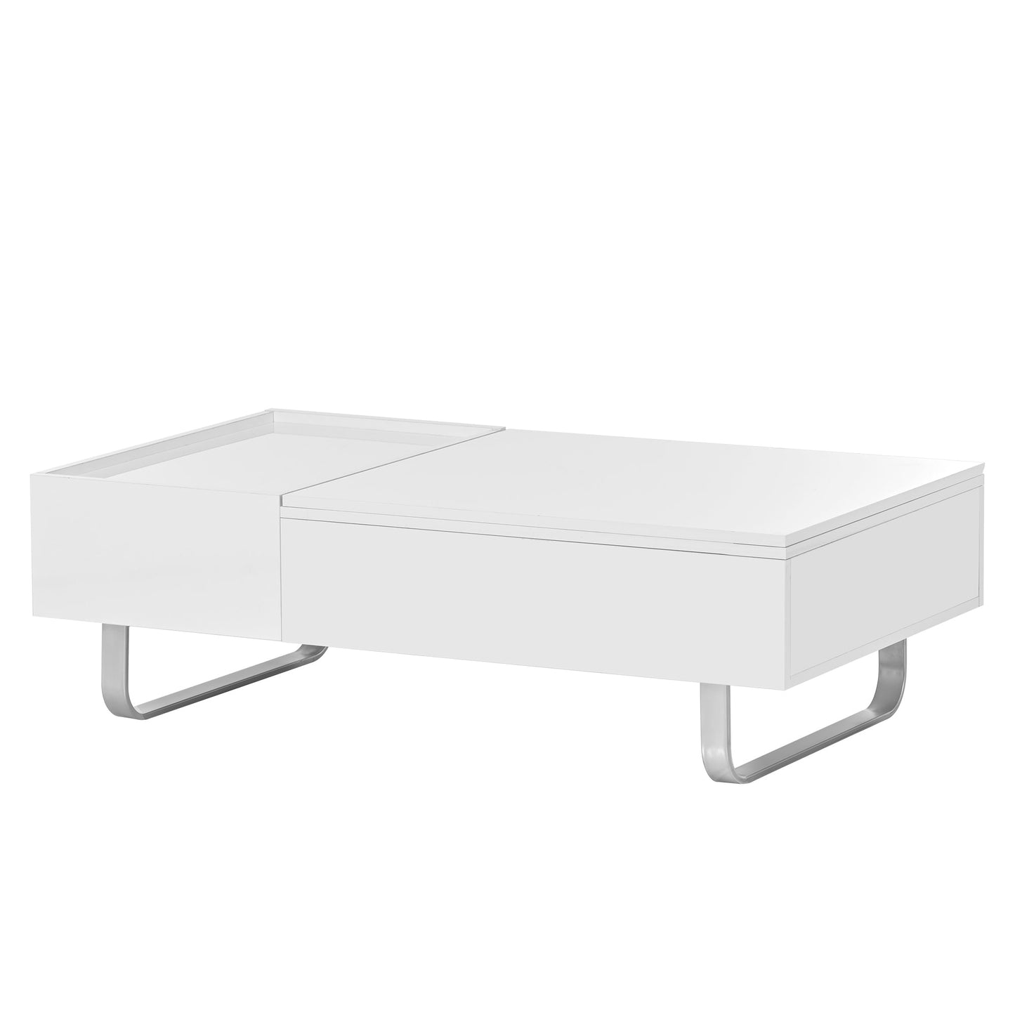 Multi-functional Coffee Table with Lifted Tabletop, Contemporary Cocktail Table with Metal Frame Legs, High-gloss Surface Dining Table for Living Room, White