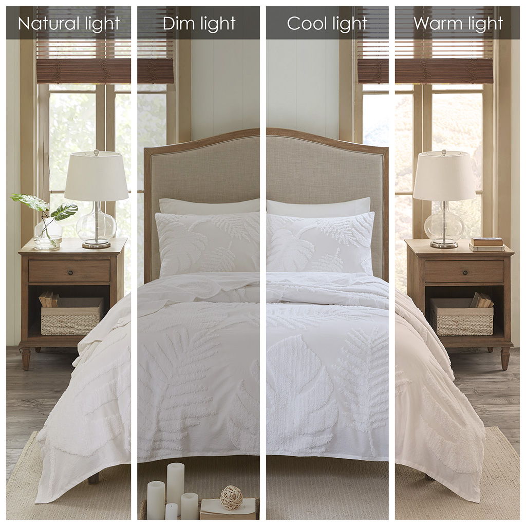 Bahari - King 3 Piece Tufted Palm Comforter Set - Off White