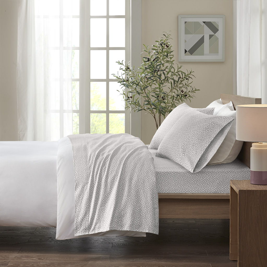 Cozy Flannel - King Printed Sheet Set - Gray Dots
