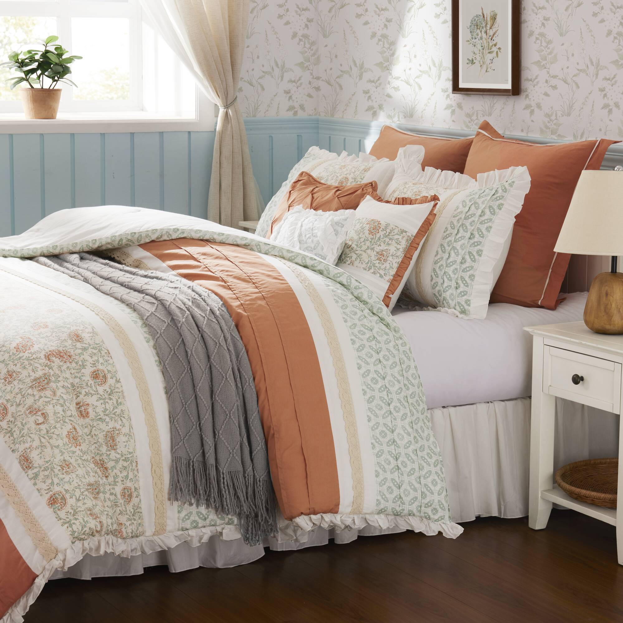 Dawn - California King 9 Piece Comforter Set - Coral