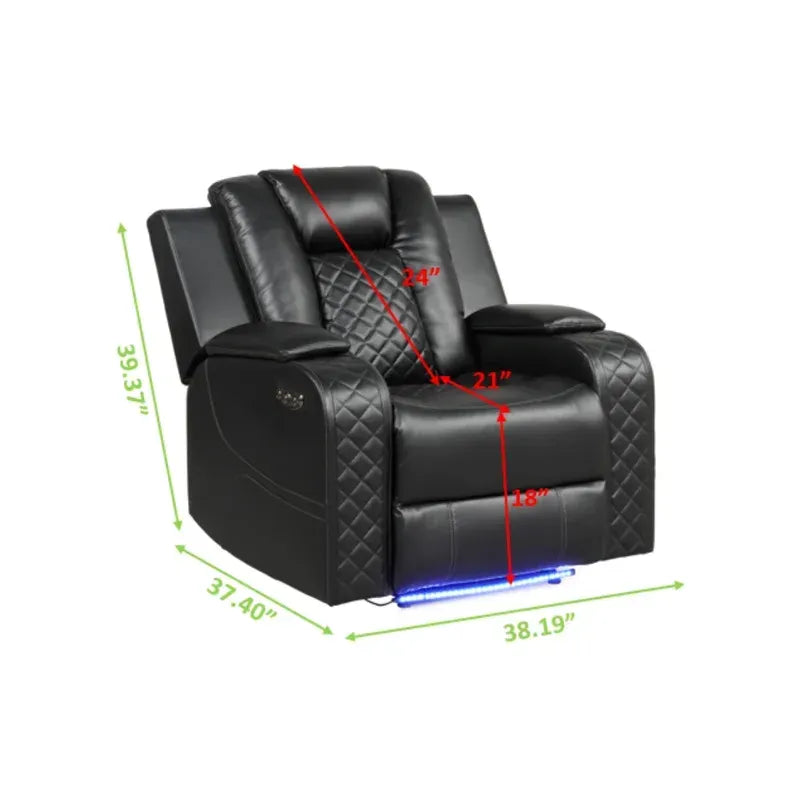 Benz LED & Power Recliner Chair Made With Faux Leather in Black