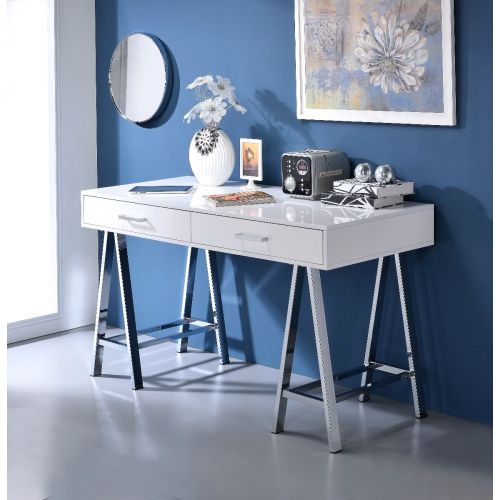 ACME Coleen Desk in White High Gloss & Chrome 92229