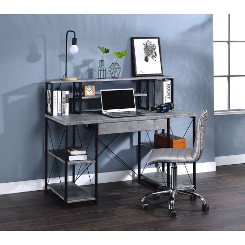 ACME Amiel Desk, Faux Concrete & Black 92875