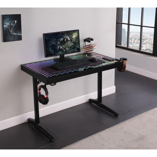 Black Gaming Desk with LED Lighting