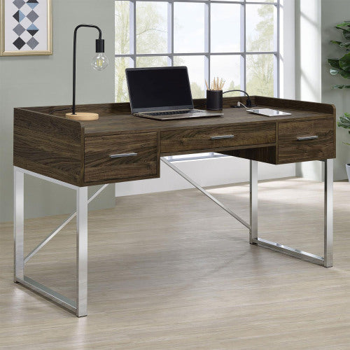 Walnut and Chrome 3-Drawer Writing Desk
