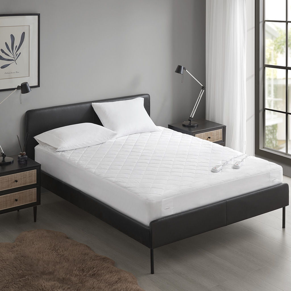 Embossed - Full Heated Mattress Pad - White