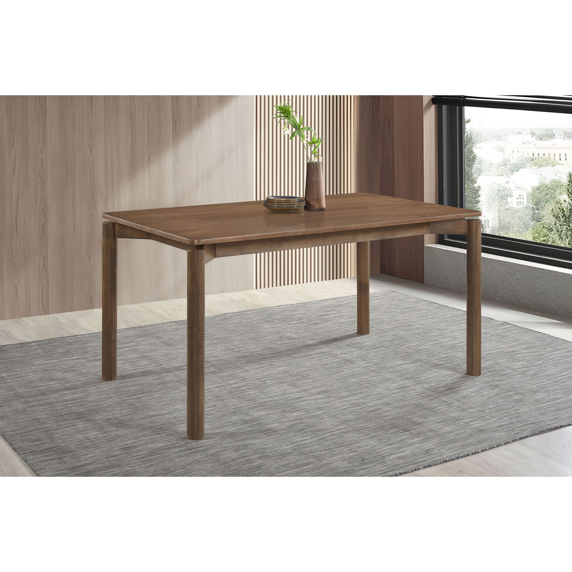 Svenstra - Rectangular Dining Table Set With Armless Side Chairs, Wood, Natural Walnut, 59 X 35.5 X 30 Inches