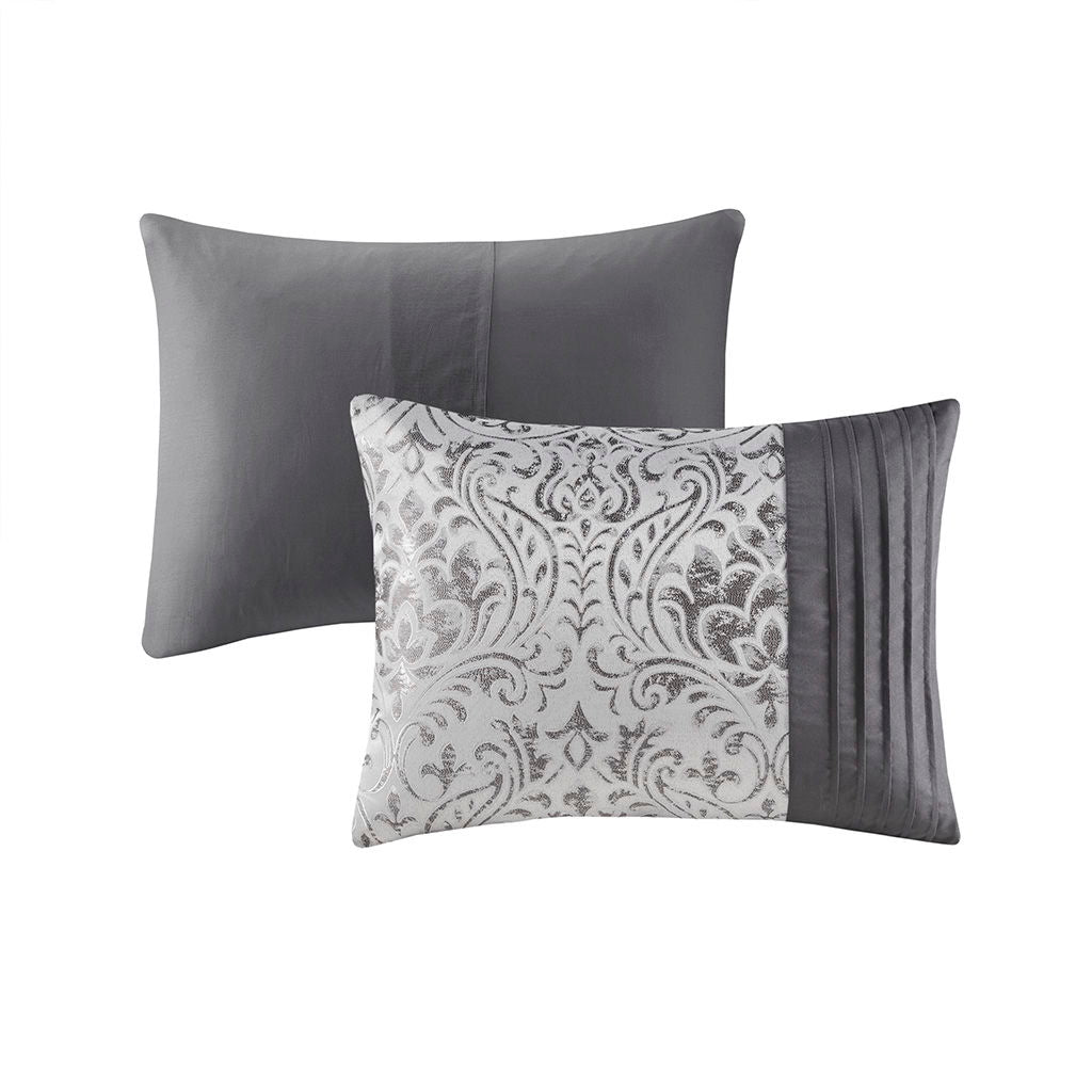Emilia - 12 Piece Jacquard Comforter Set With Bed Sheets - Pearl Silver
