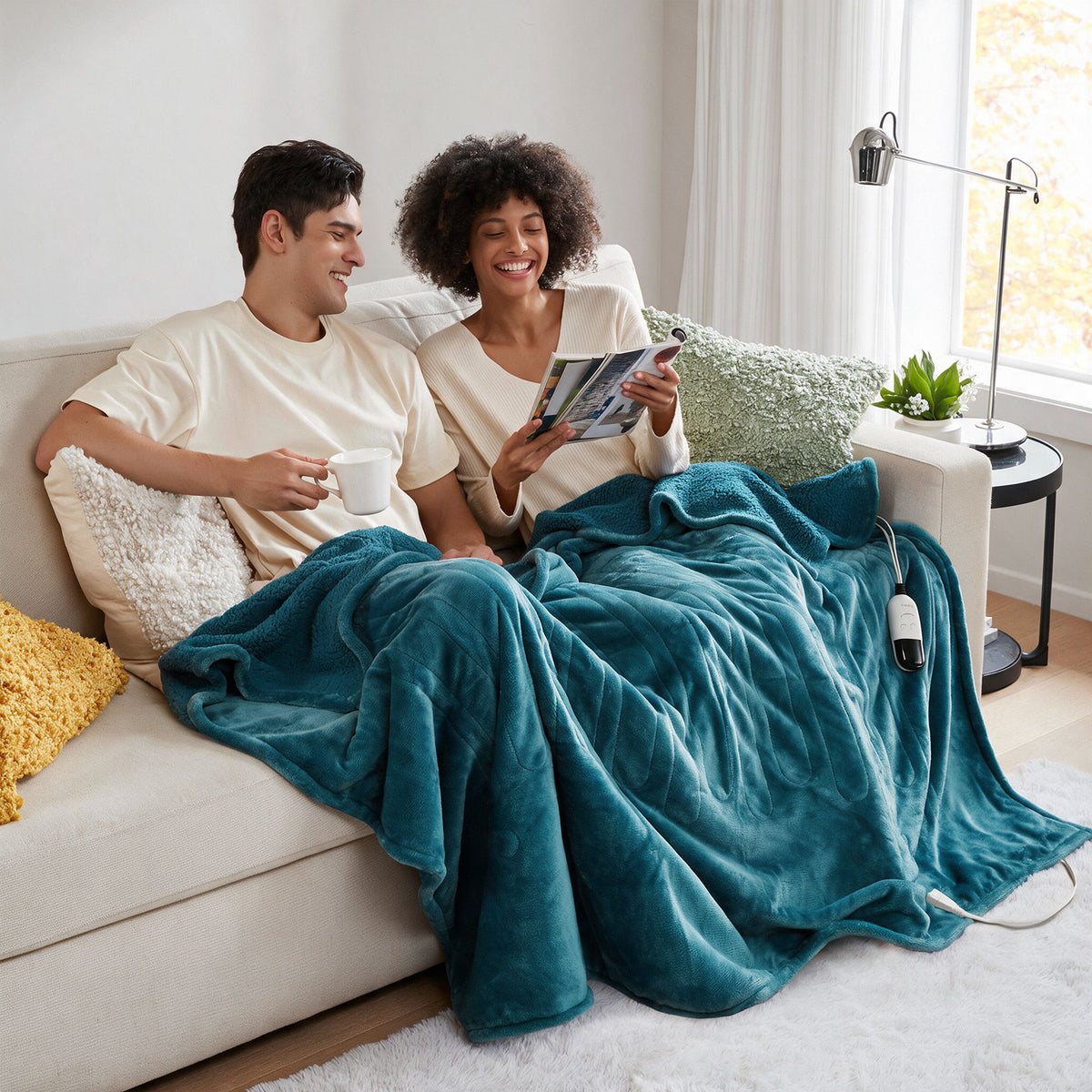 Heated Microlight to Berber - Throw - Teal