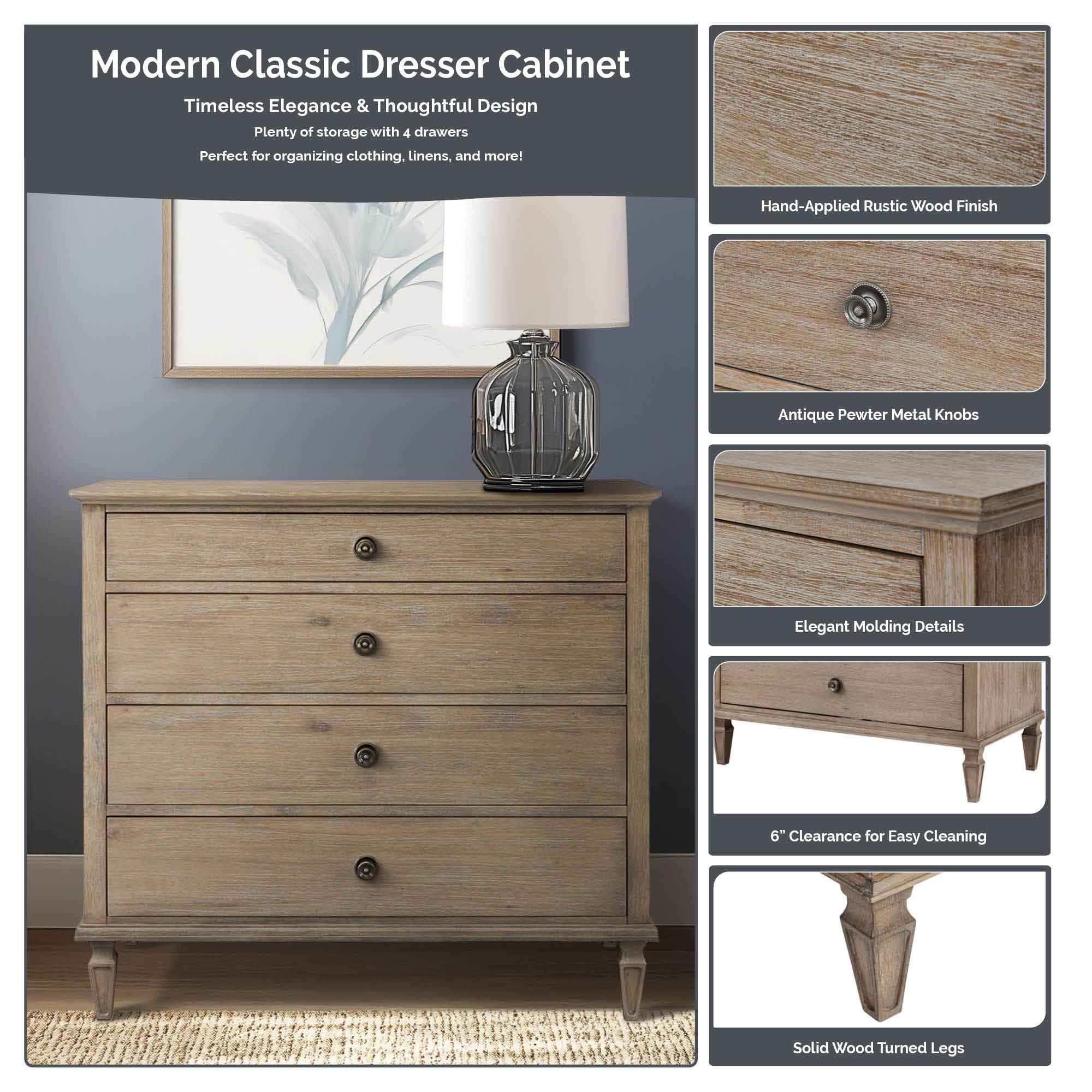 Victoria - 4-Drawer Dresser (40") - Reclaimed Gray
