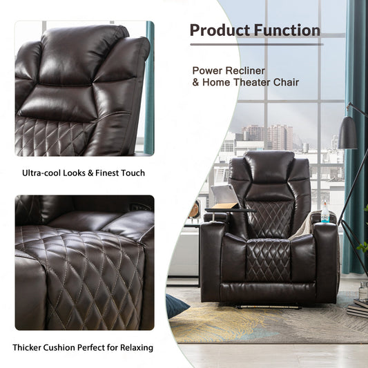 Motion Recliner with USB Charging Port and Hidden Arm Storage, Home Theater Seating with 2 Convenient Cup Holders Design and 360° Swivel Tray Table (old sku: SG000440AAA)