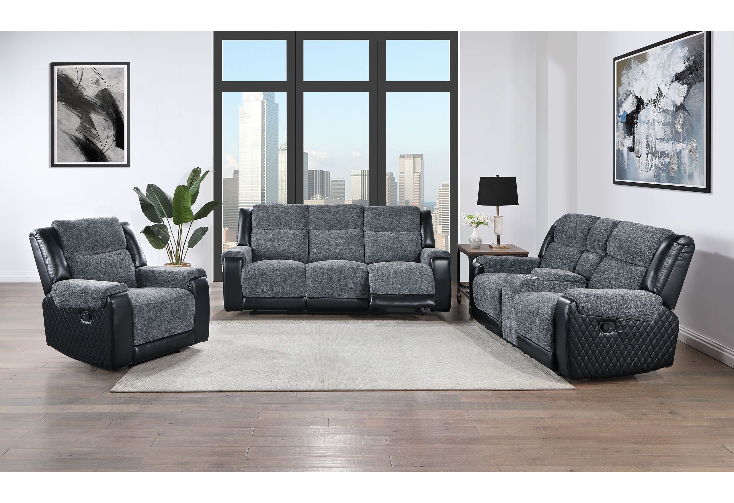 U5914 - Reclining Sofa / Console Reclining Loveseat - Gray / Black