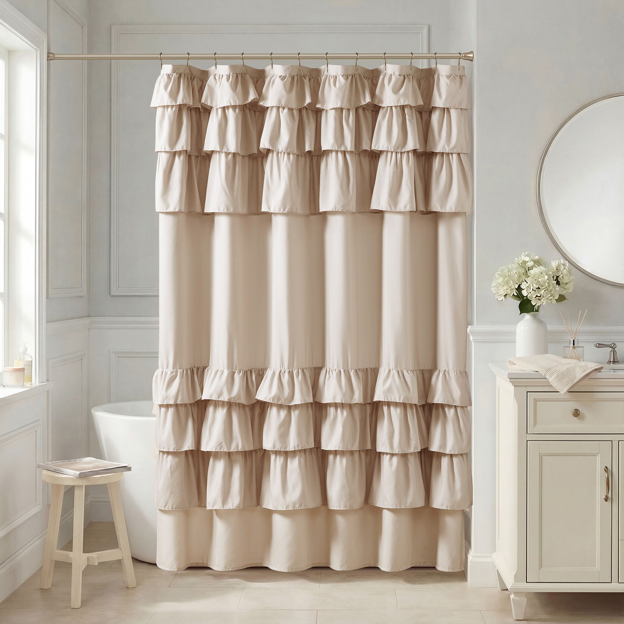 Grace - 72''x84" Ruffled Shower Curtain - Beige