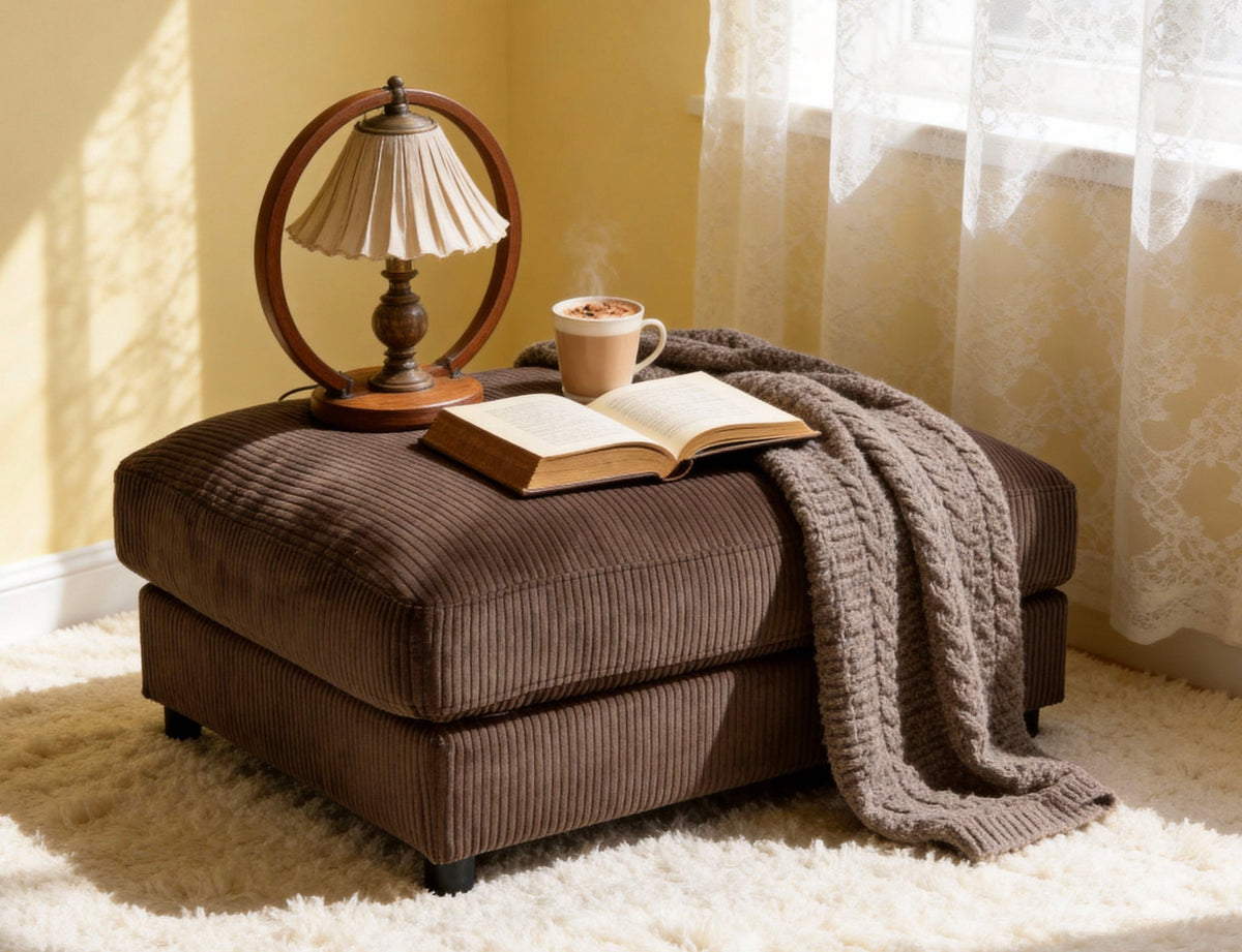 Upholstered Rectangle Ottoman - Brown