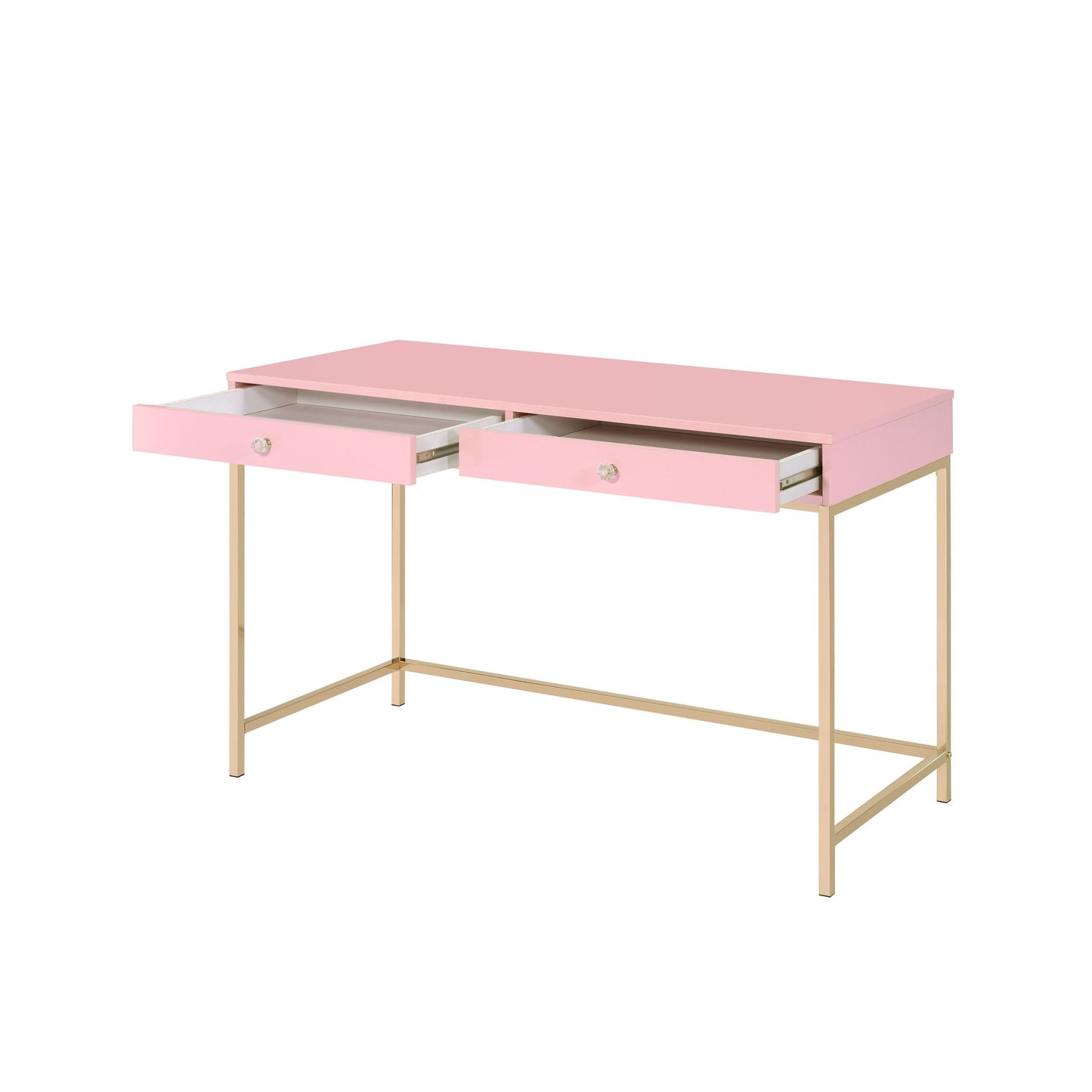 ACME Ottey Writing Desk, Pink High Gloss & Gold Finish 93545