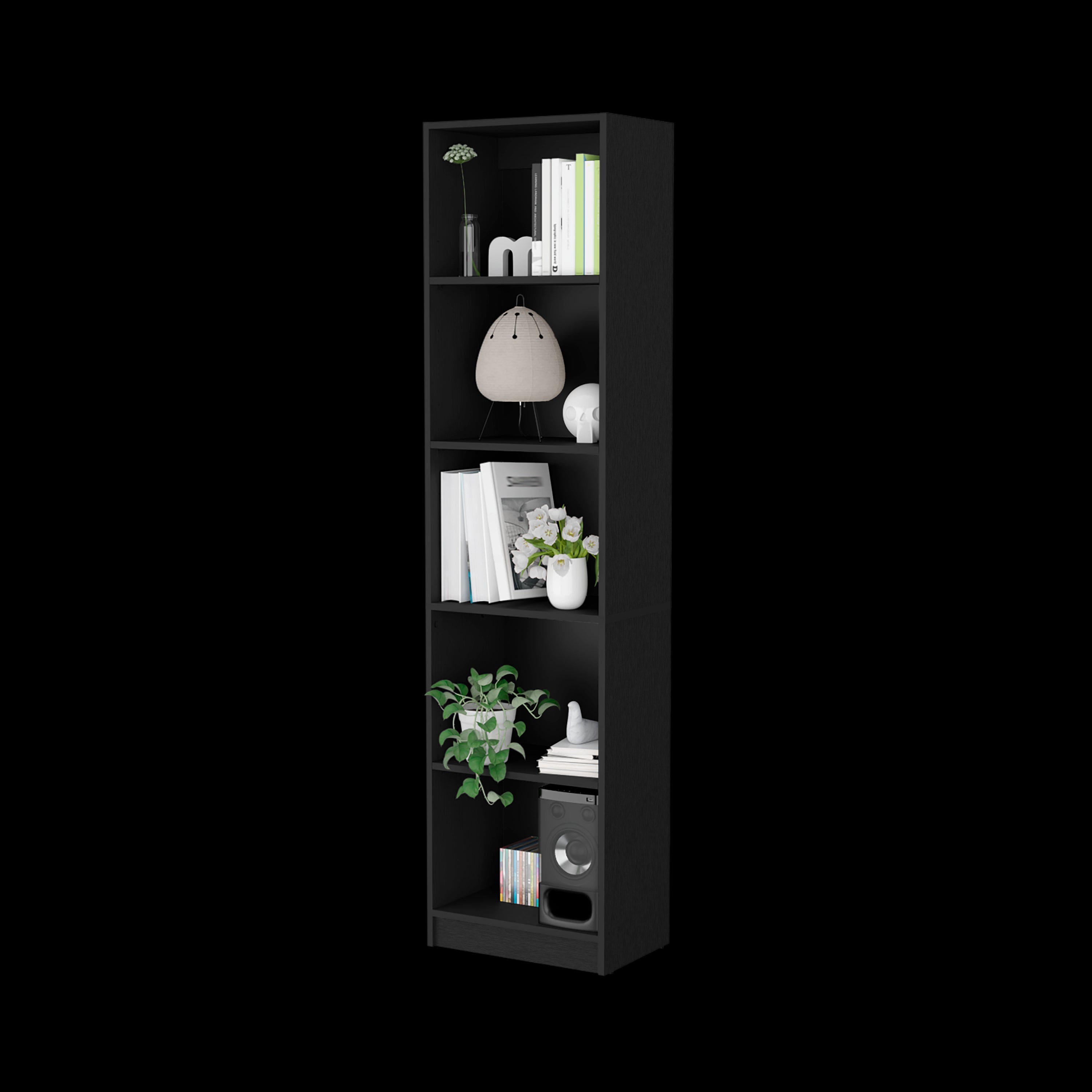 Zachary Black 5-Shelf Slim Bookcase