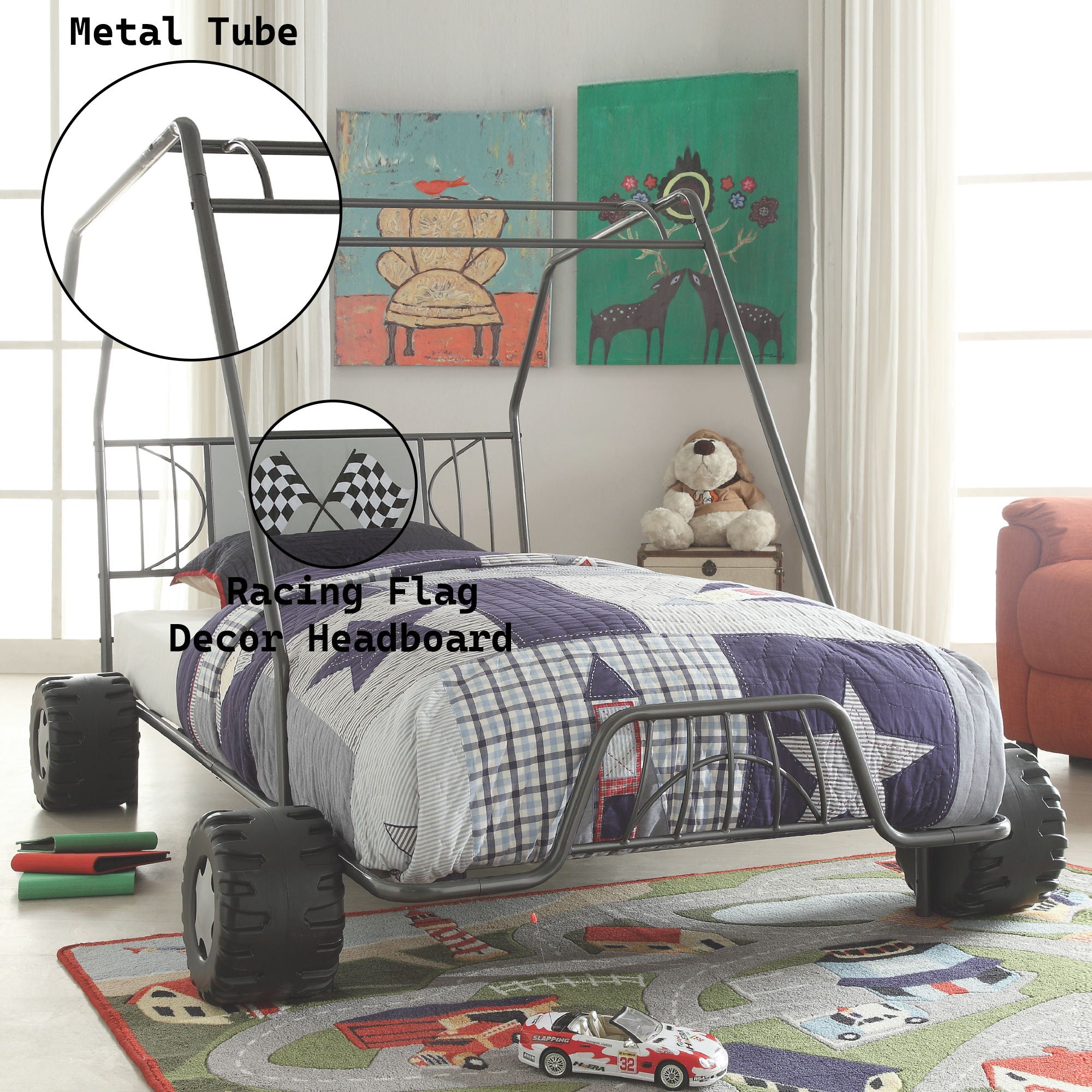 Xander - Twin Go Kart Bed - Gunmetal