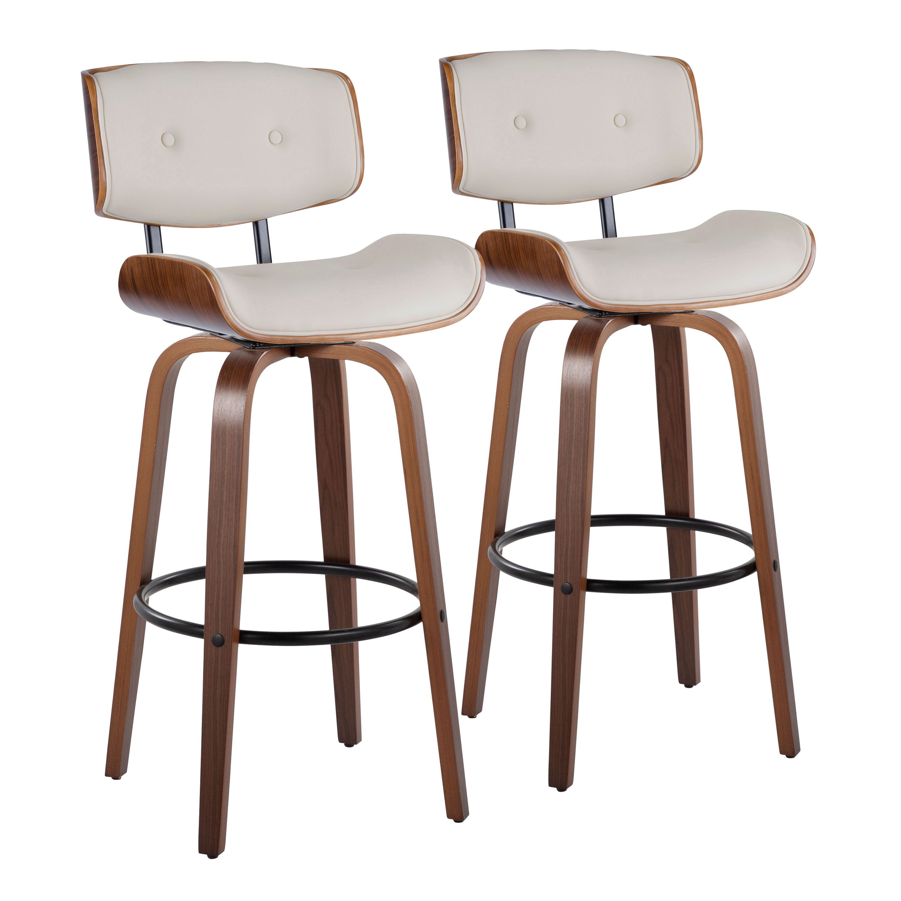 Lombardi - Mid-Century Modern Fixed Height Barstool With Swivel With Round Footrest (Set of 2)