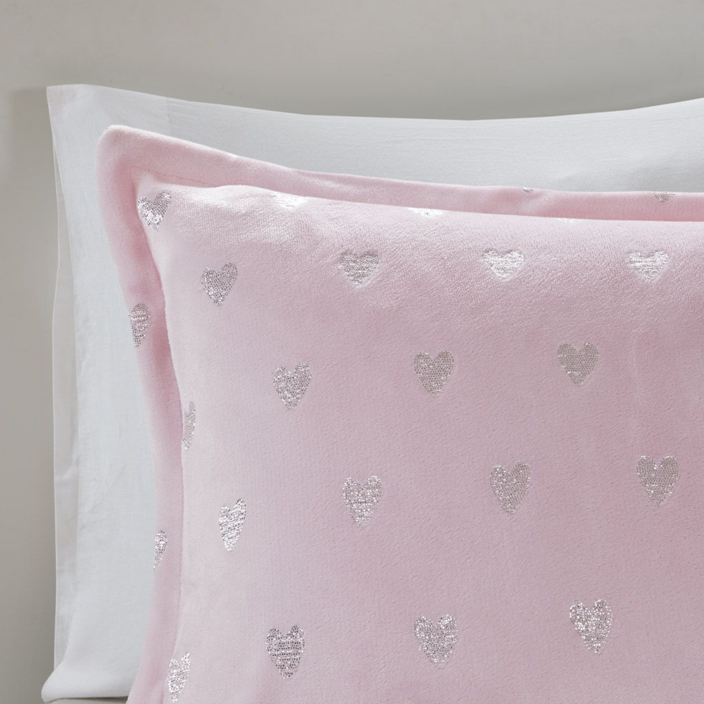 Rosalie - Twin Metallic Printed Comforter Set - Pink / Silver
