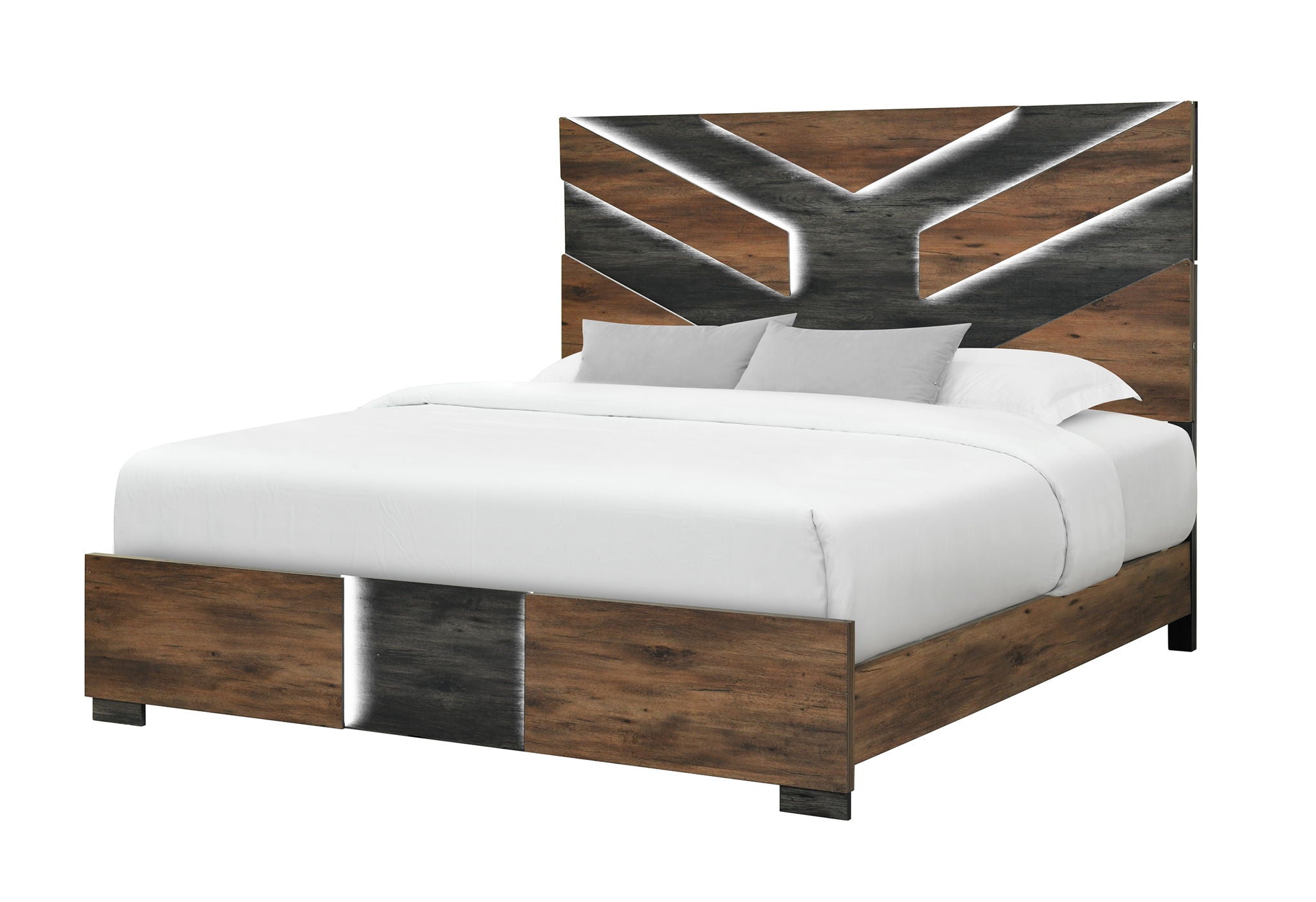 Optimus - King Bed Headboard / Footboard With LED - Black / Brown