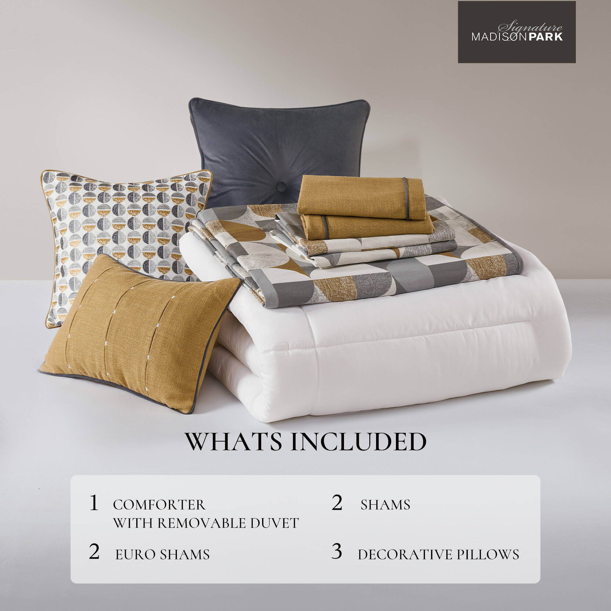 Cirque - 9 Piece King Oversized Duvet Style Comforter Set - Gold
