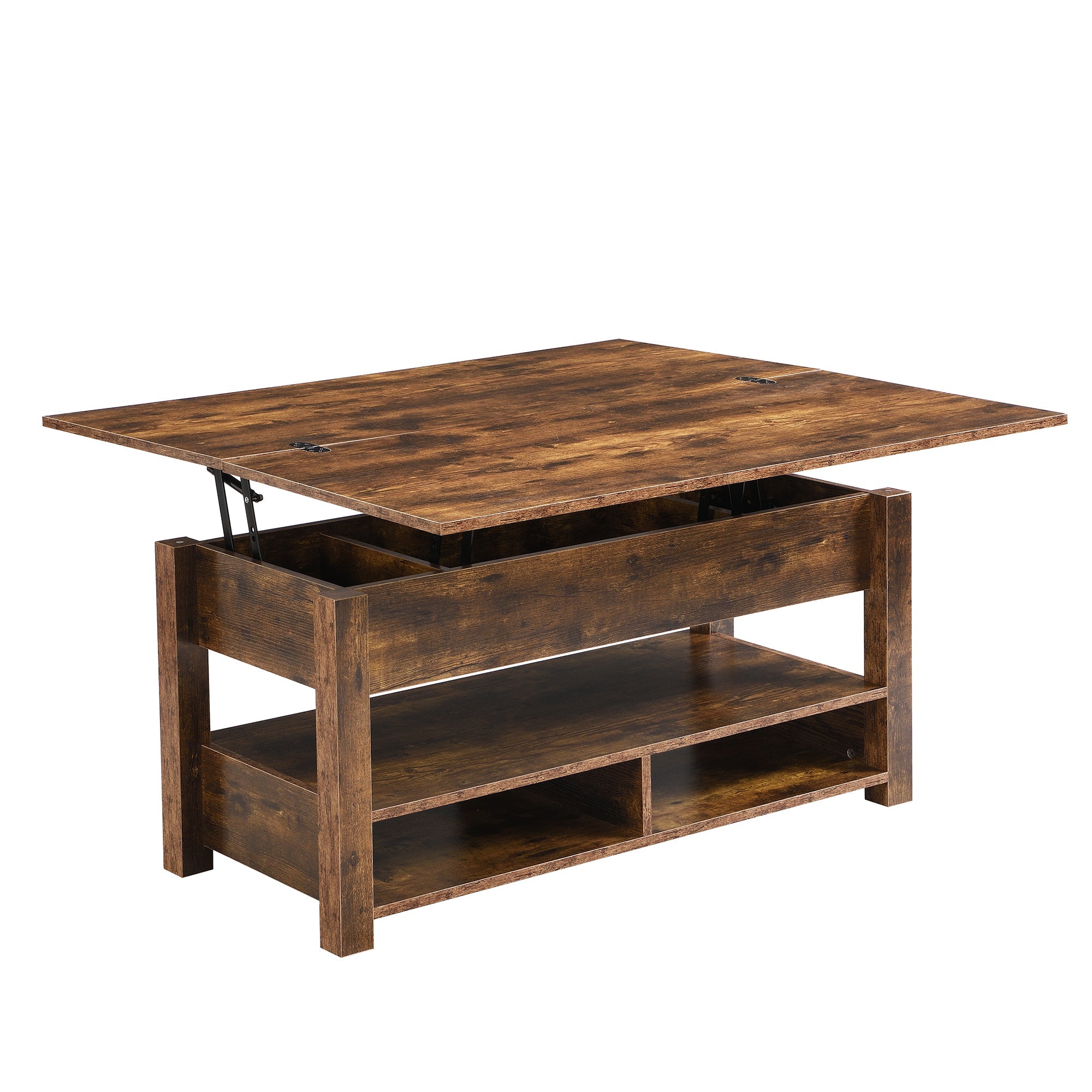 Lift Top Coffee Table, Multi-Functional Coffee Table with Open Shelves, Modern Lift Tabletop Dining Table for Living Room, Home Office, Rustic Brown