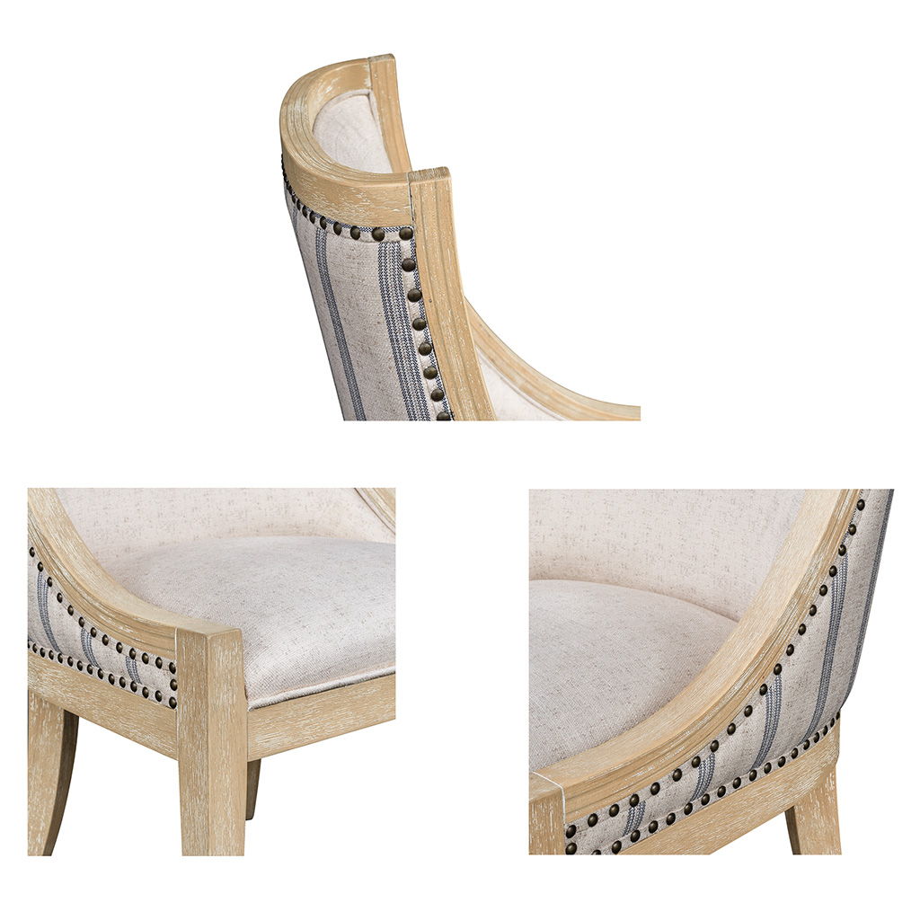 Elmcrest - Upholstered Dining Chair With Nailhead Trim - Beige Stripe