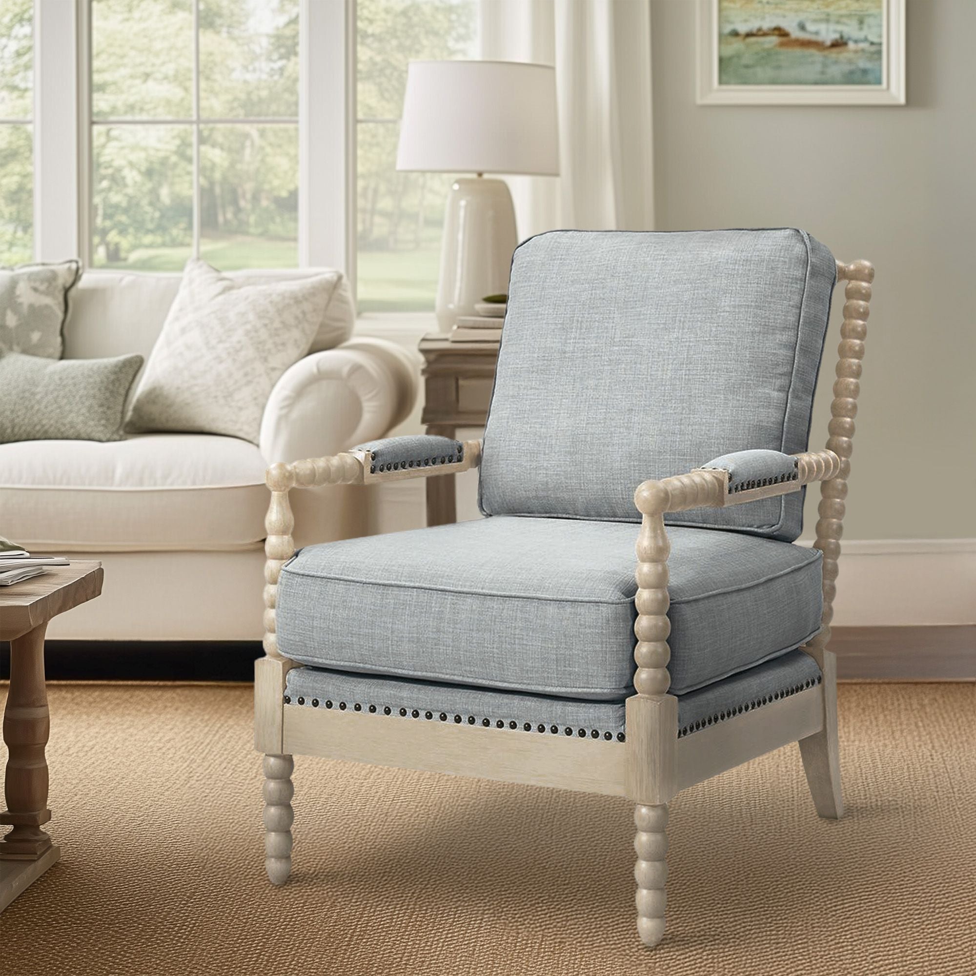 Donohue - Accent Arm Chair - Light Blue / Antique Cream