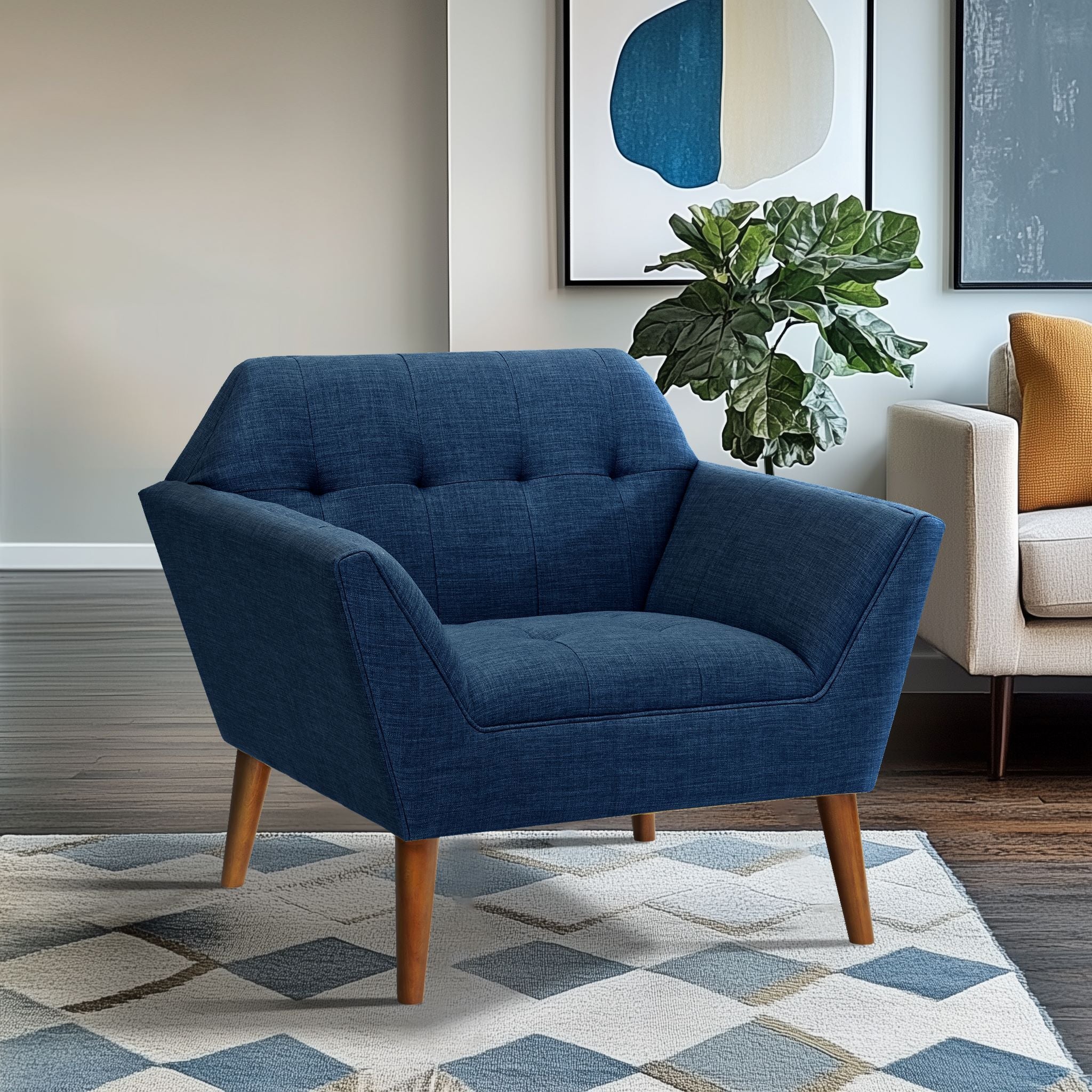 Newport - Wide Mid-Century Modern Lounge Chair (Set of 2) - Blue