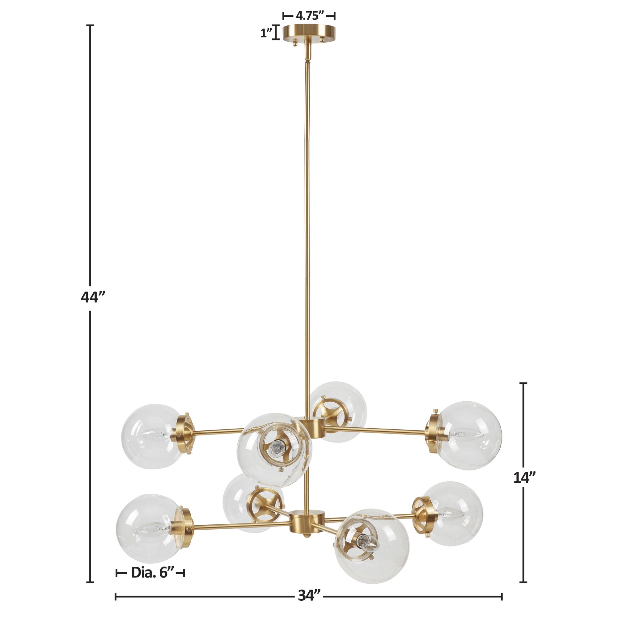 Calista - 8 Light Metal Chandelier With Globe Bulbs - Gold / Clear