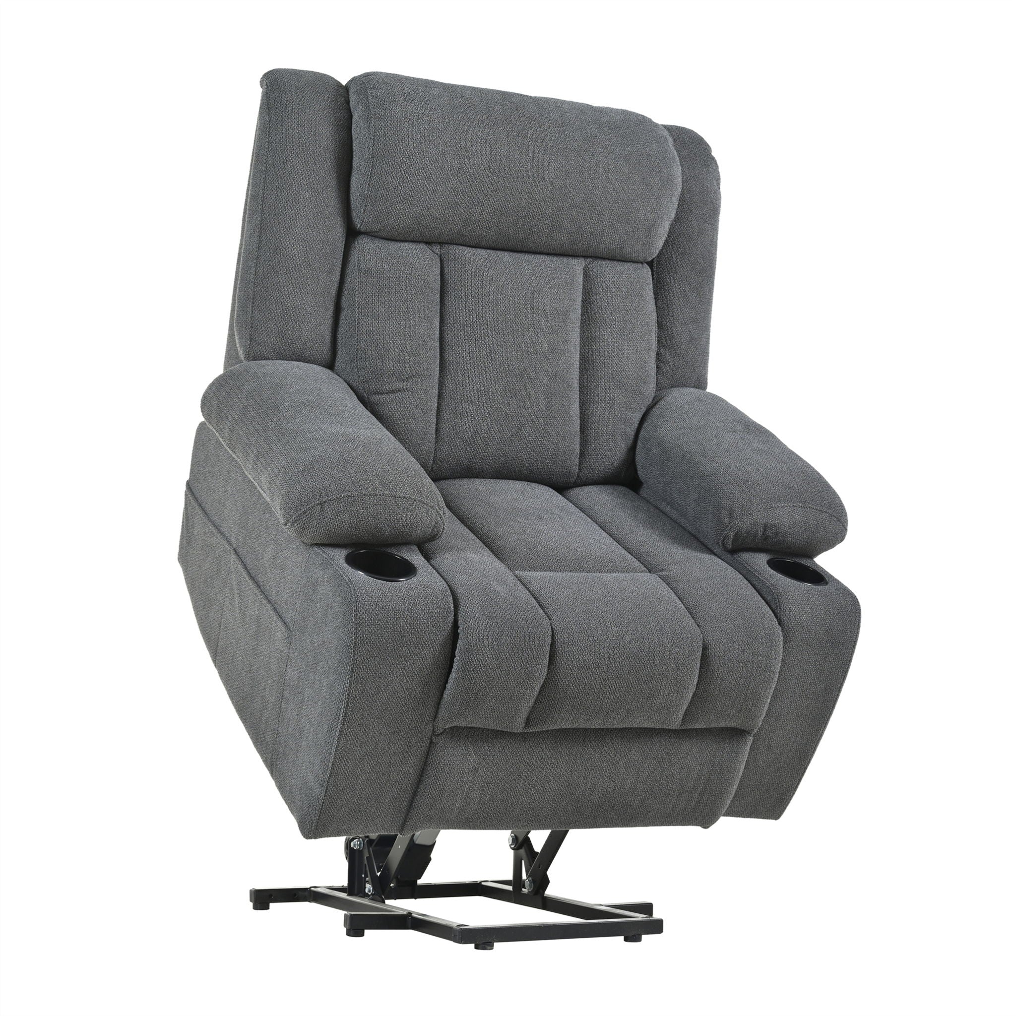 Power Lift Recliner Chair With Extended Footrest, Remote Control, Cup Holders, And Side Pockets