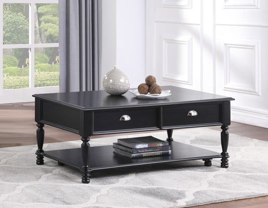 Classic Design Black Finish Lift Top Cocktail Table with Casters Bottom Shelf Wooden Traditional Living Room Furniture