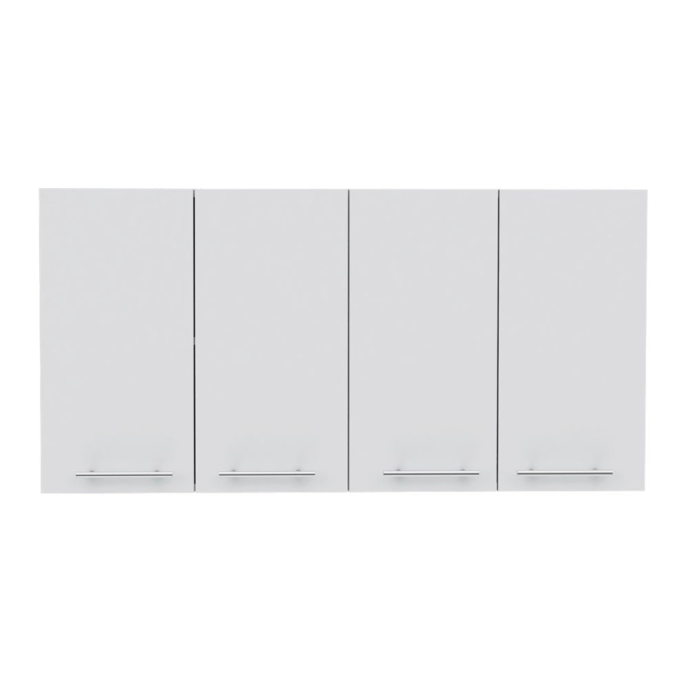 Wall Cabinet Four Doors, With Two Internal Shelves And Internal Plate And Glass Organizer - White