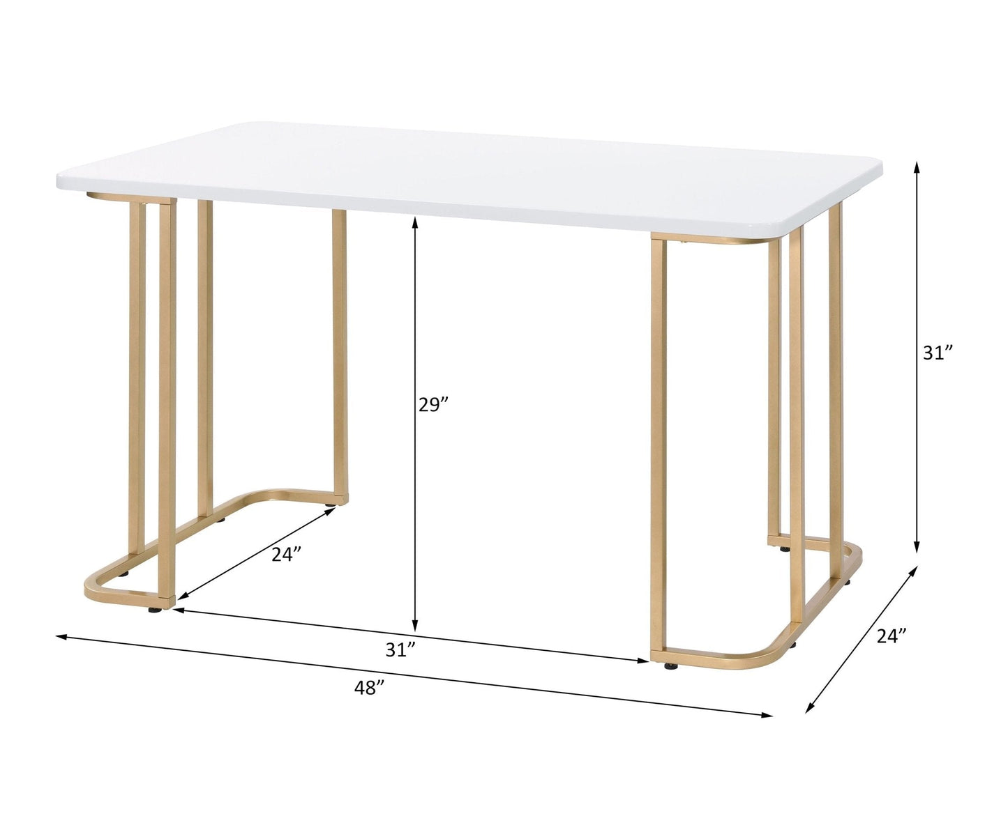 ACME Estie Writing Desk, White & Gold Finish 93102