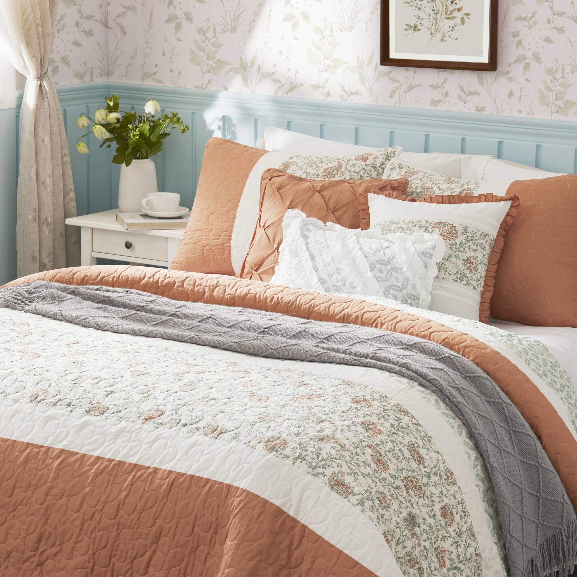 Dawn - King 6 Piece Reversible Coverlet Set - Coral