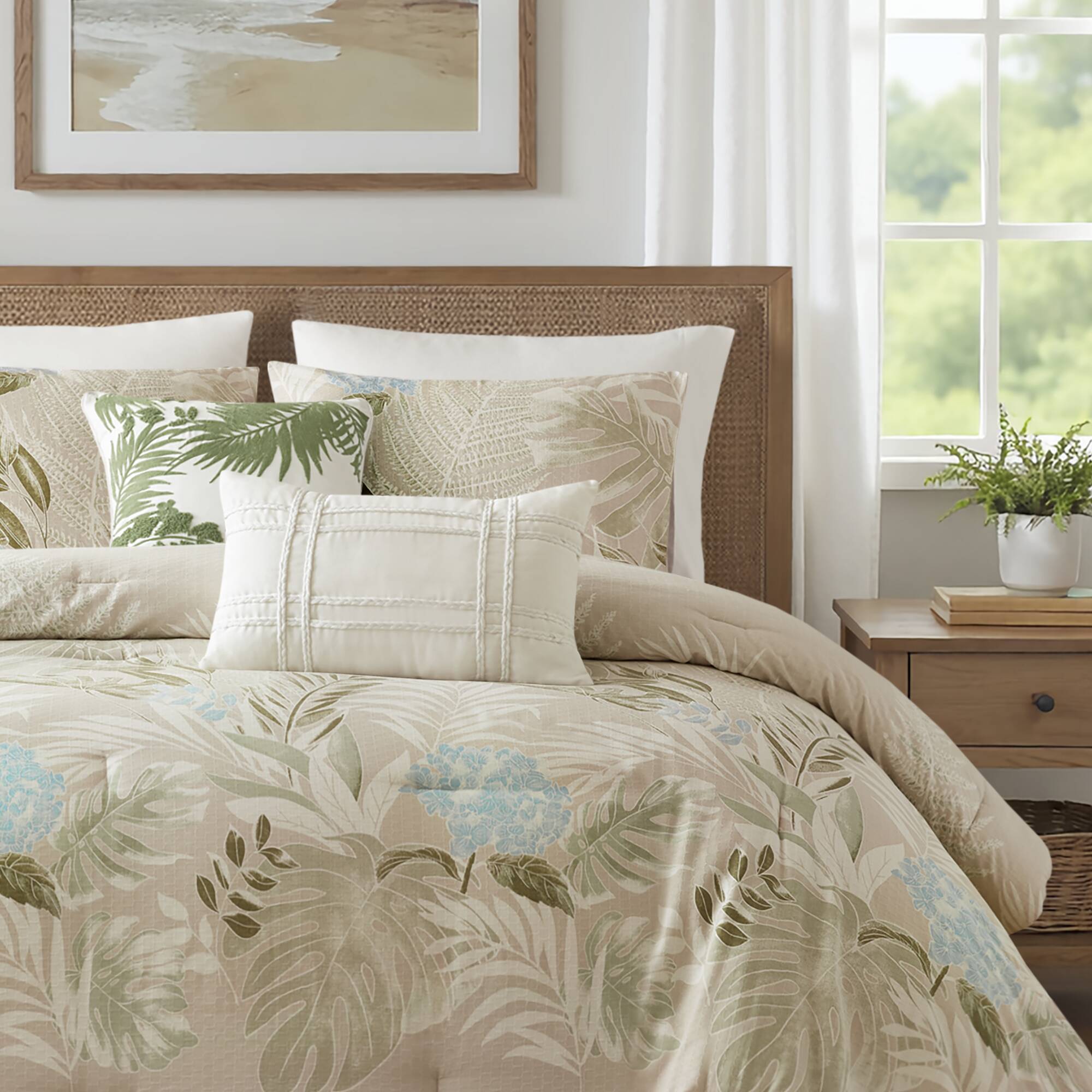 Kiawah Island - 6 Piece Full Oversized Cotton Comforter Set With Throw Pillow - Taupe