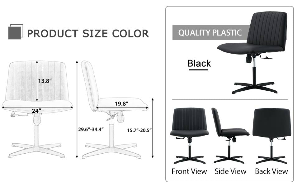 Black High Grade Pu Material. Home Computer Chair Office Chair Adjustable 360 ° Swivel Cushion Chair With Black Foot Swivel Chair Makeup Chair Study Desk Chair. No Wheels 
   W1151110975