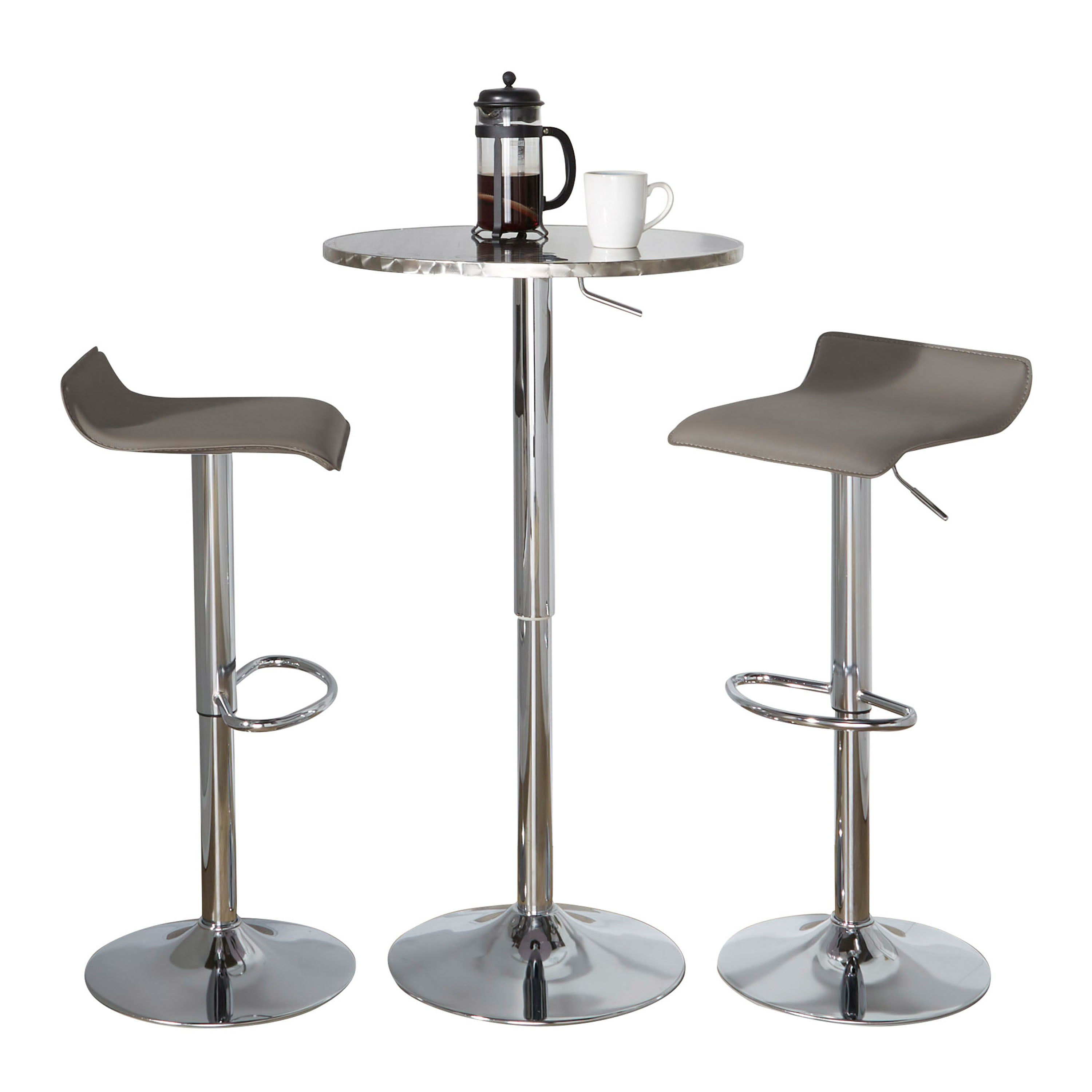 Ale - 3 Piece Bar Set Bistro Round Contemporary Adjustable Oval Footrest