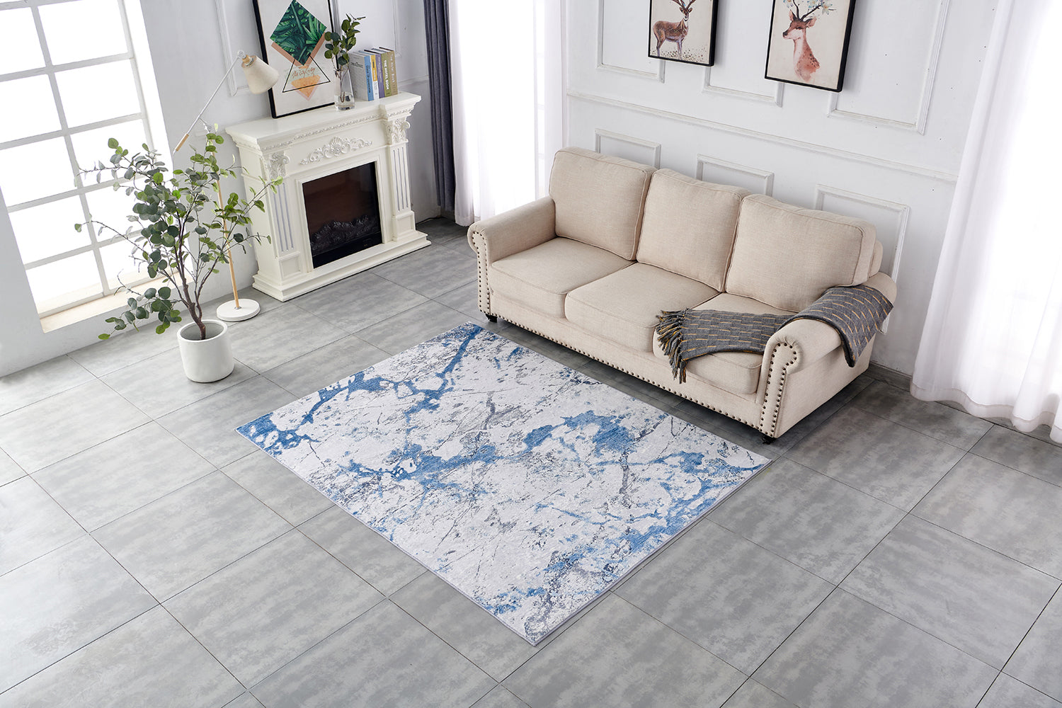 ZARA Collection Abstract Design Silver Blue Machine Washable Super Soft Area Rug