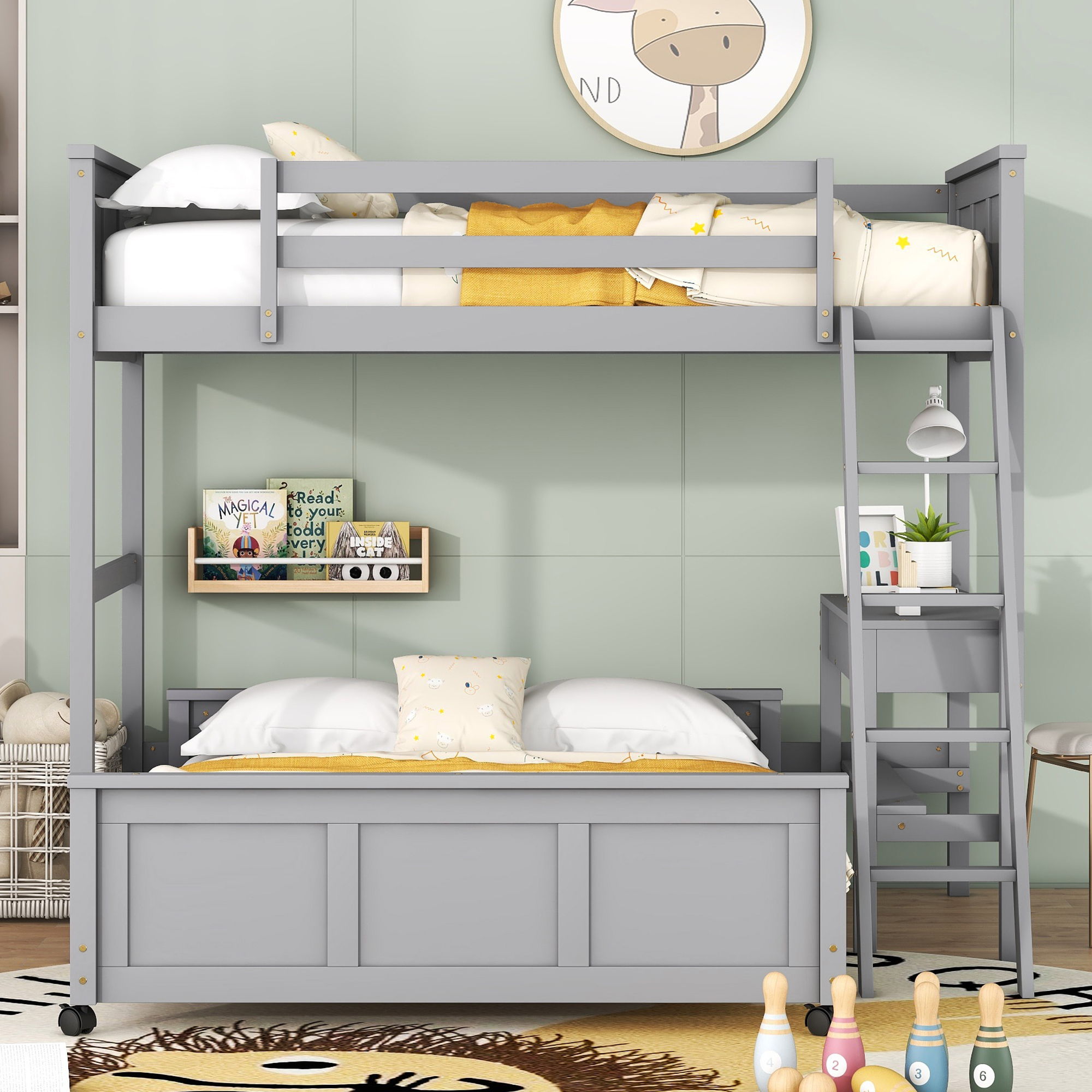 Full Over Full Bunk Bed With Desk