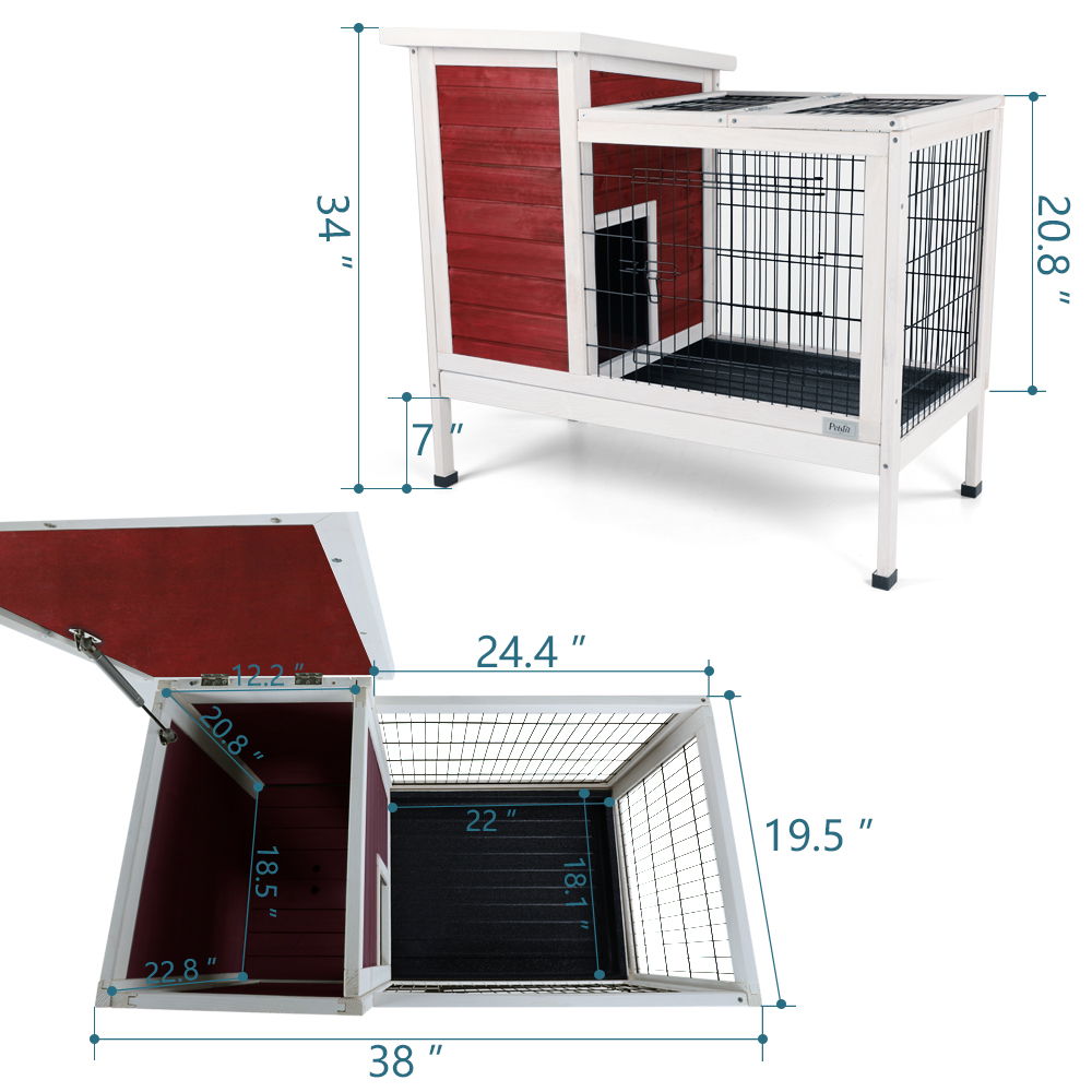 Two Tier Wooden Indoor / Outdoor Rabbit Cage For Small Animals With Runway And Leak-Proof Plastic Tray